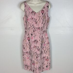 Lillie Rubin City People Print 100% Silk Shift Dress